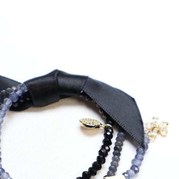 Budhagirl Gold Tone Black & Grey Beaded Stretch Bracelets Set $65 New - Picture 3 of 3